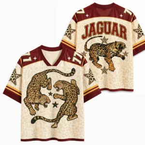 Retro Wild Jaguar Animal Graphic Jersey Leopard Splicing V Neck Strip