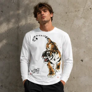 Y2k Unisex Funny Horror Tiger Pattern Printed Long Sleeve Lightweight
